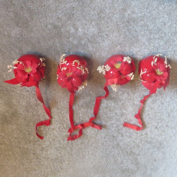 Lot 4 Vintage Holiday Hanging Red Apple Christmas Ornaments w/ Red Ribbon - Picture 3 of 15